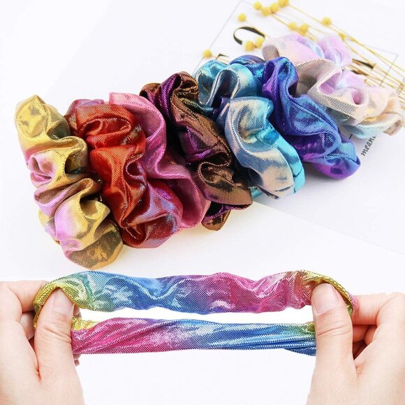 12 Pieces Shiny Metallic Scrunchies Hair Scrunchies Elastic Hair Bands Scrunchy - Picture 6 of 8